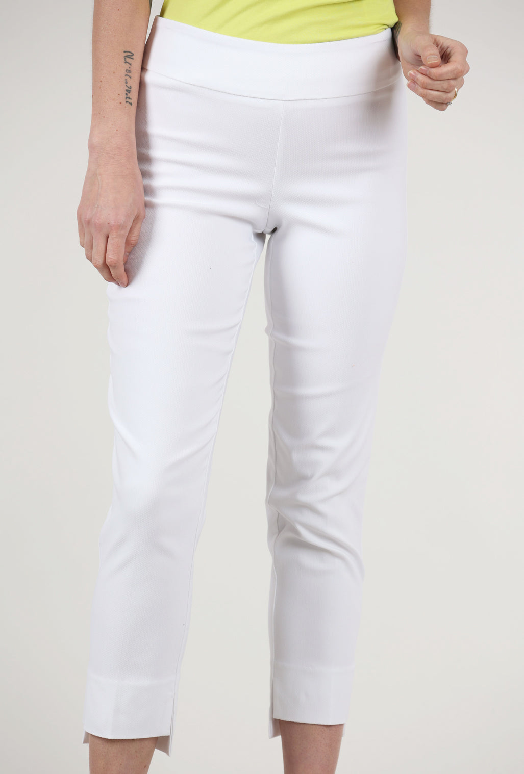 Estelle & Finn Step Hem Ankle Pique Pant, White 