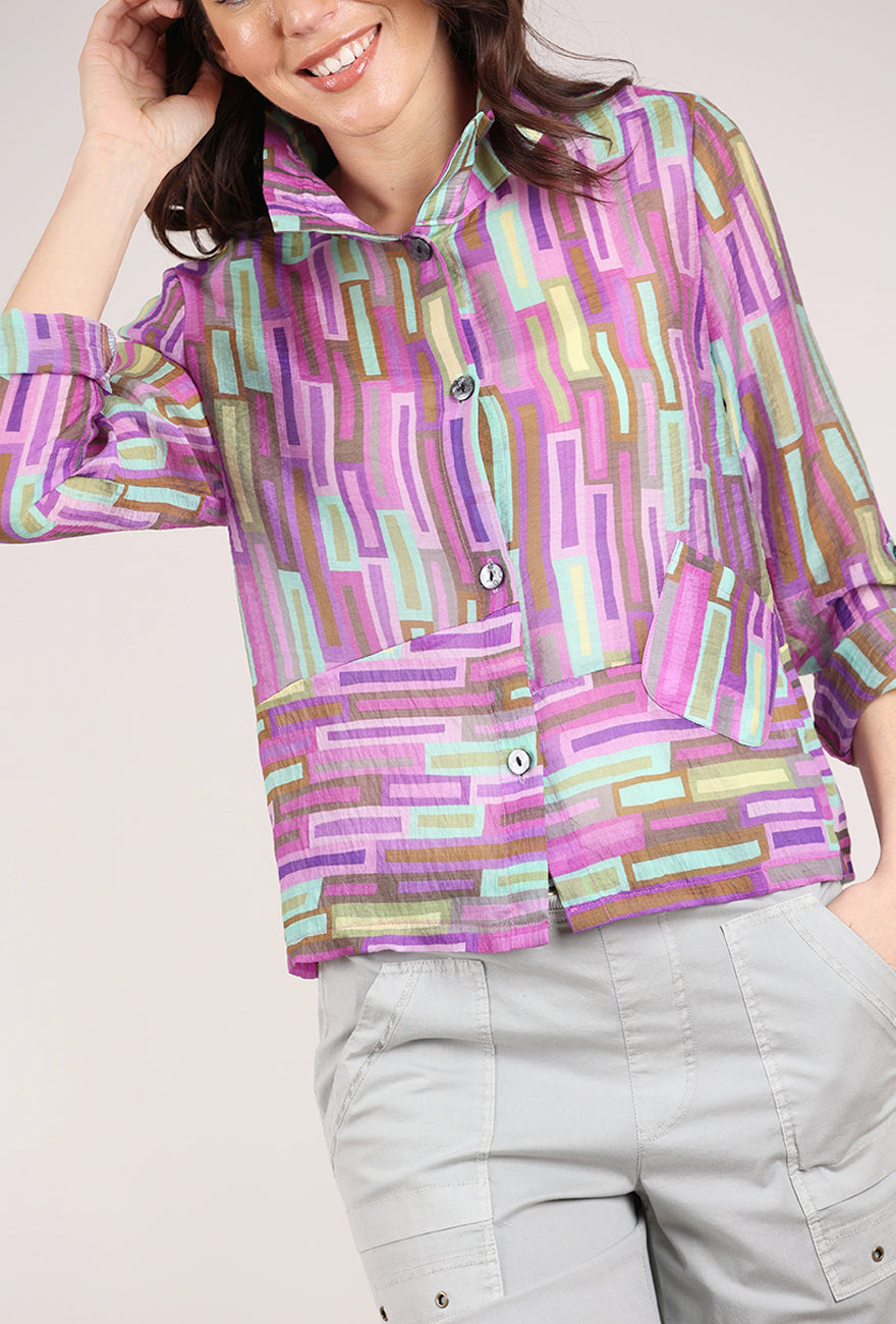 Trisha Tyler Winnie Wire Collar Blouse, Purple Multi 