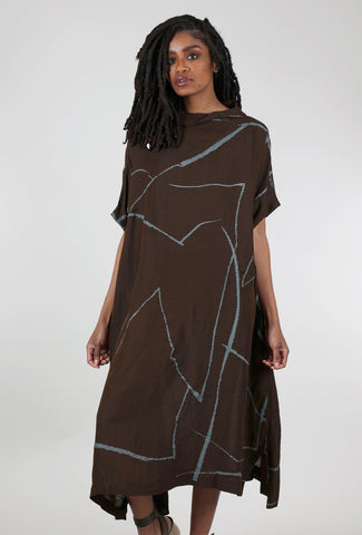 Moyuru Linen Scribble Dress, Chocolate 