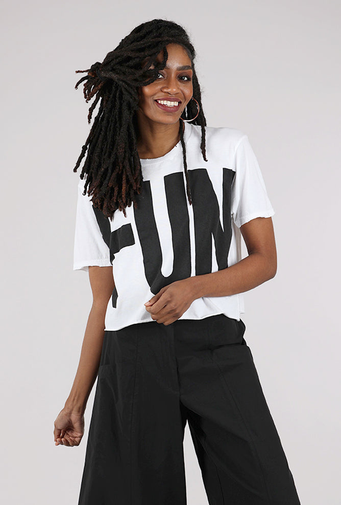 Heyne Bogut Crop FUN Tee, White/Black 