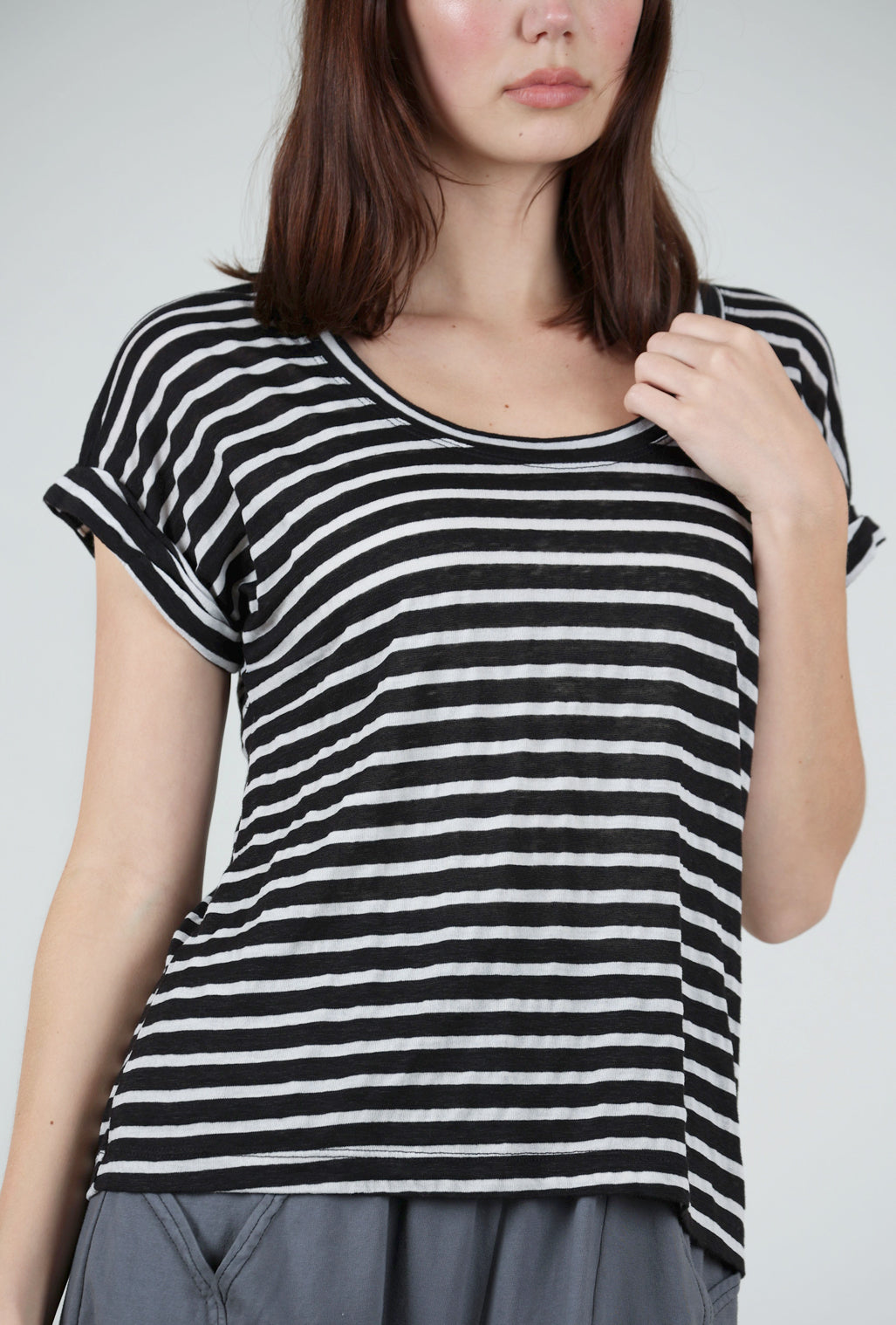 Wilt Open-Neck Baby Dolman Roll Cuff, Black/White 