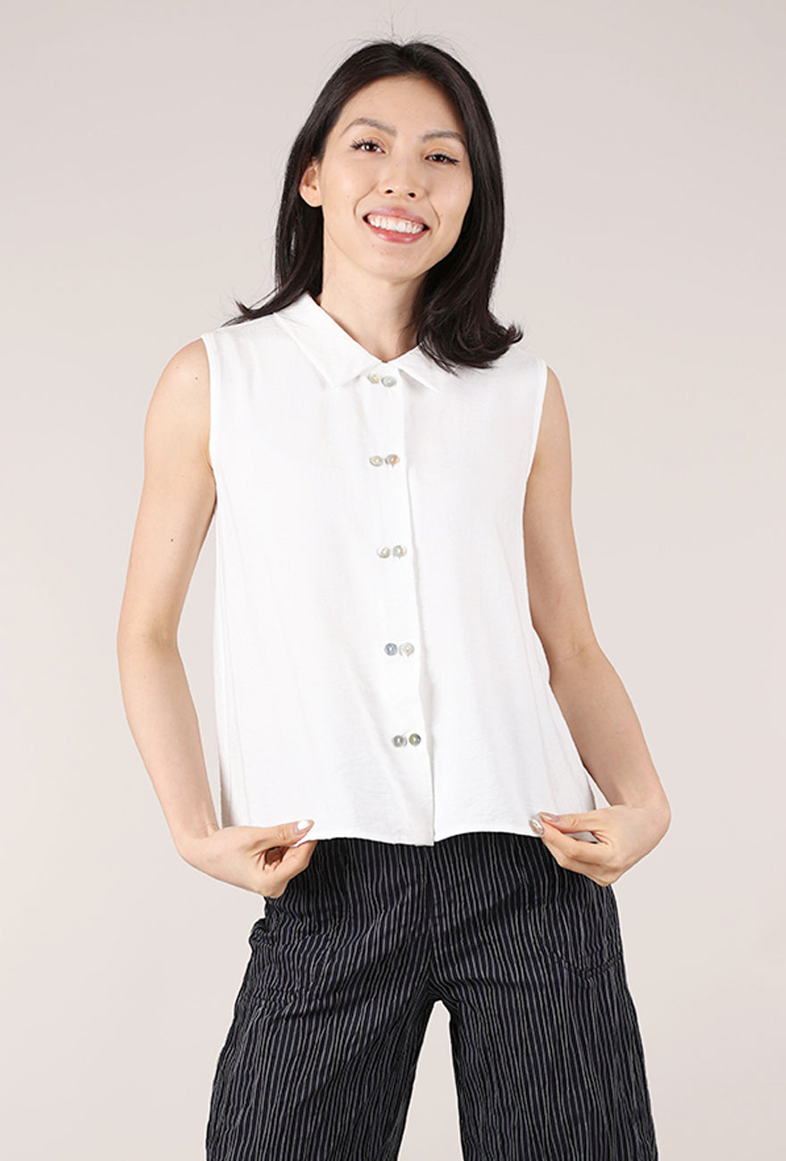 Niche Sleeveless Twinbutton Top, White 