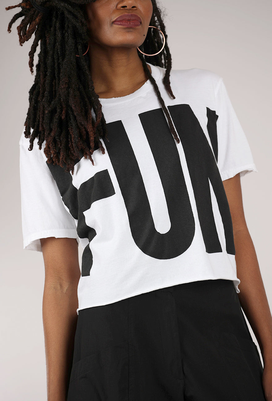 Heyne Bogut Crop FUN Tee, White/Black 