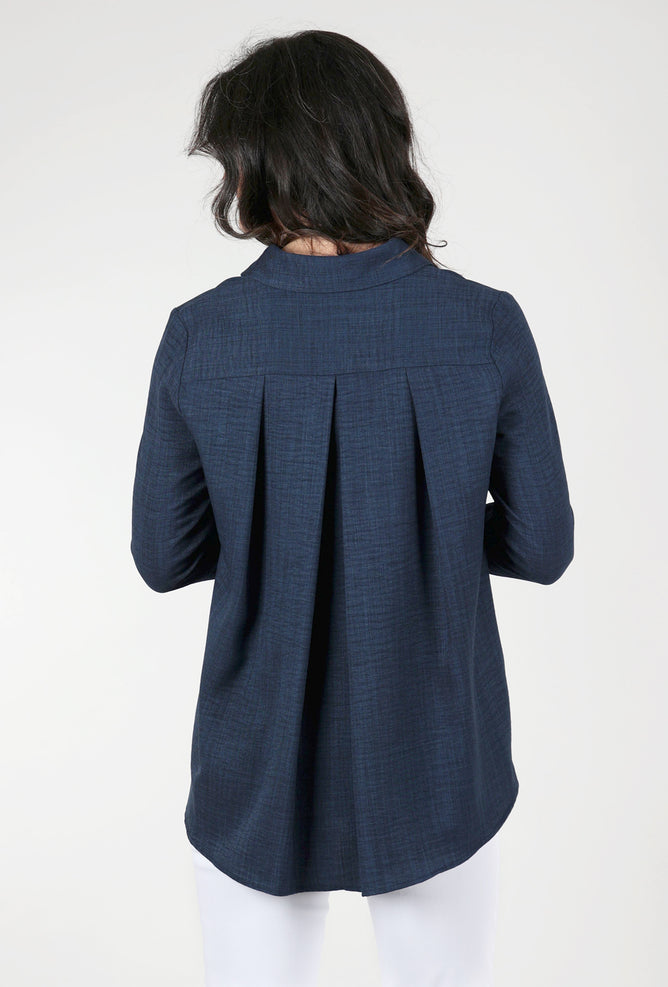 Estelle & Finn Back Pleated Blouse, Heathered Navy 