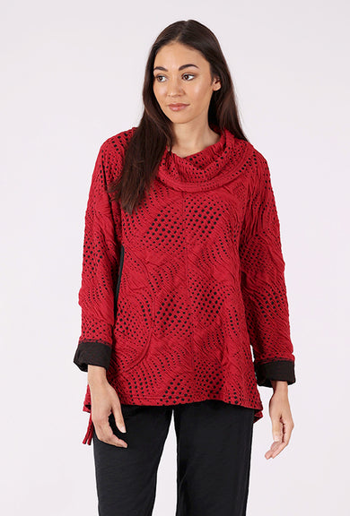 Moonlight Dimension Knit Top, Red/Black 