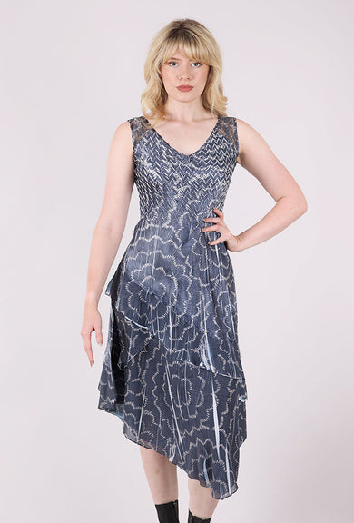 Komarov Ripples Asym Hem Dress, Navy 
