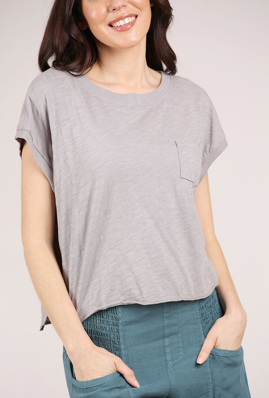 Mododoc Short Dolman Step-Hem Tee, Silver Frost 