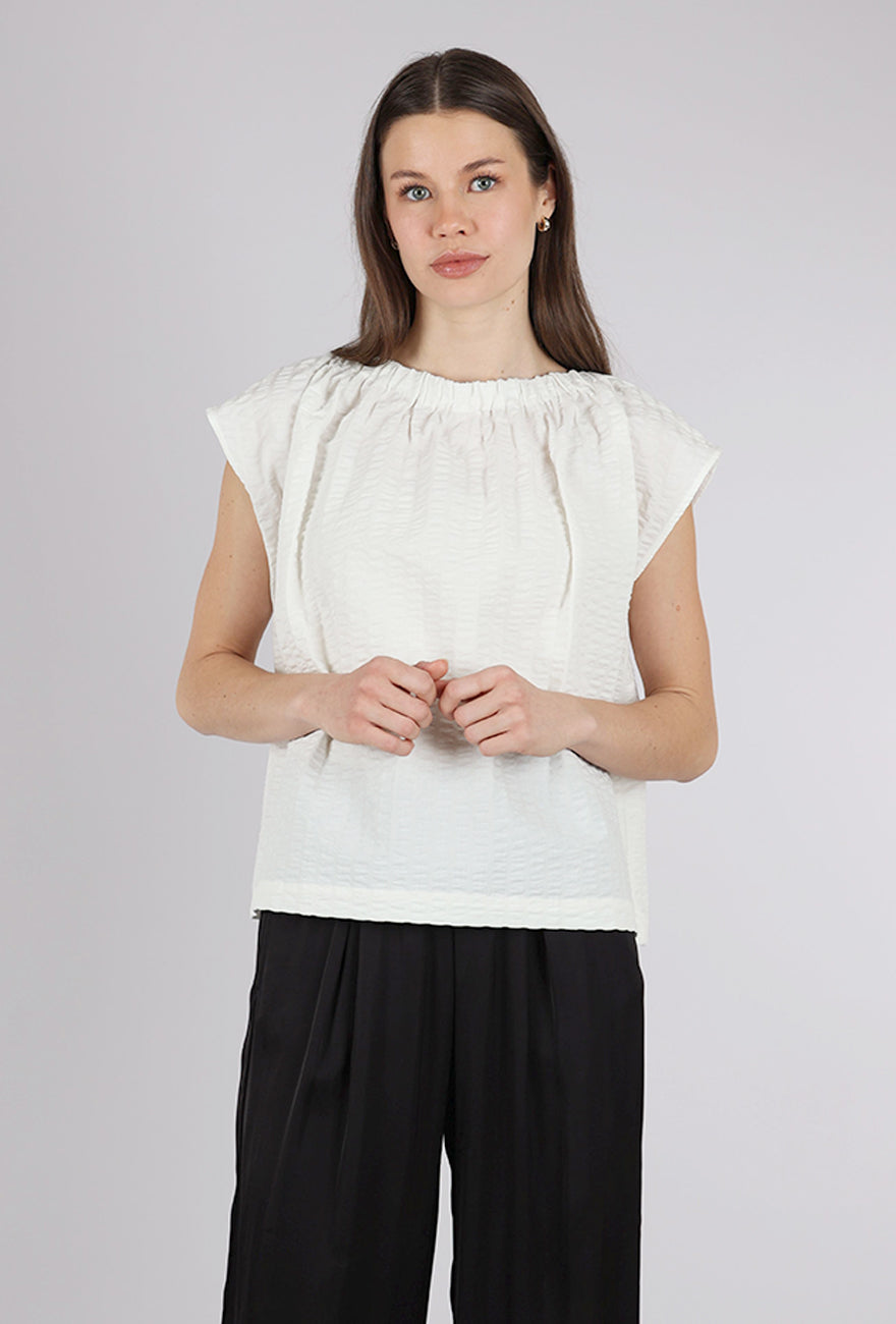 There Elsewhere Ripple Gather Boatneck Blouse, Soy 