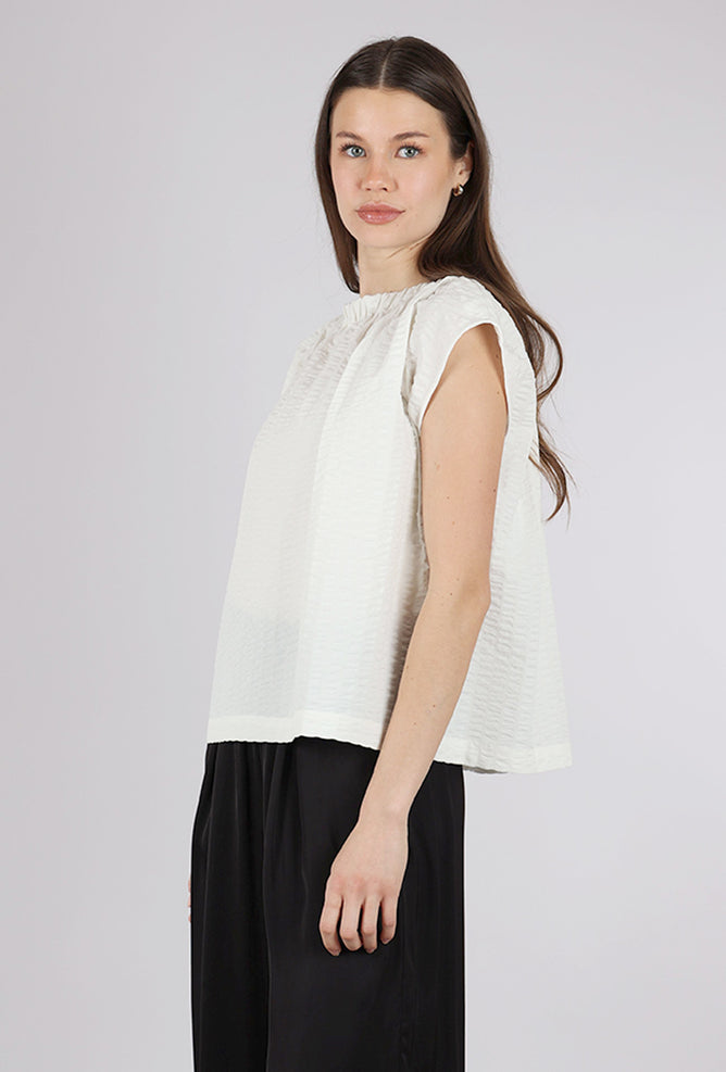 There Elsewhere Ripple Gather Boatneck Blouse, Soy 