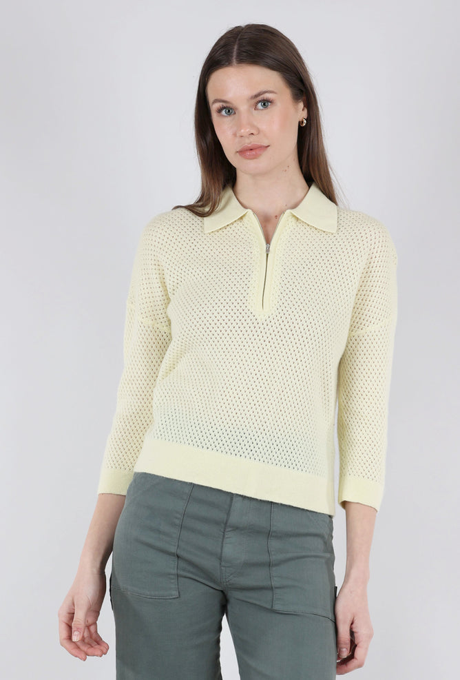 Kokun Cashmere Mesh Zip Polo, Lemonade 