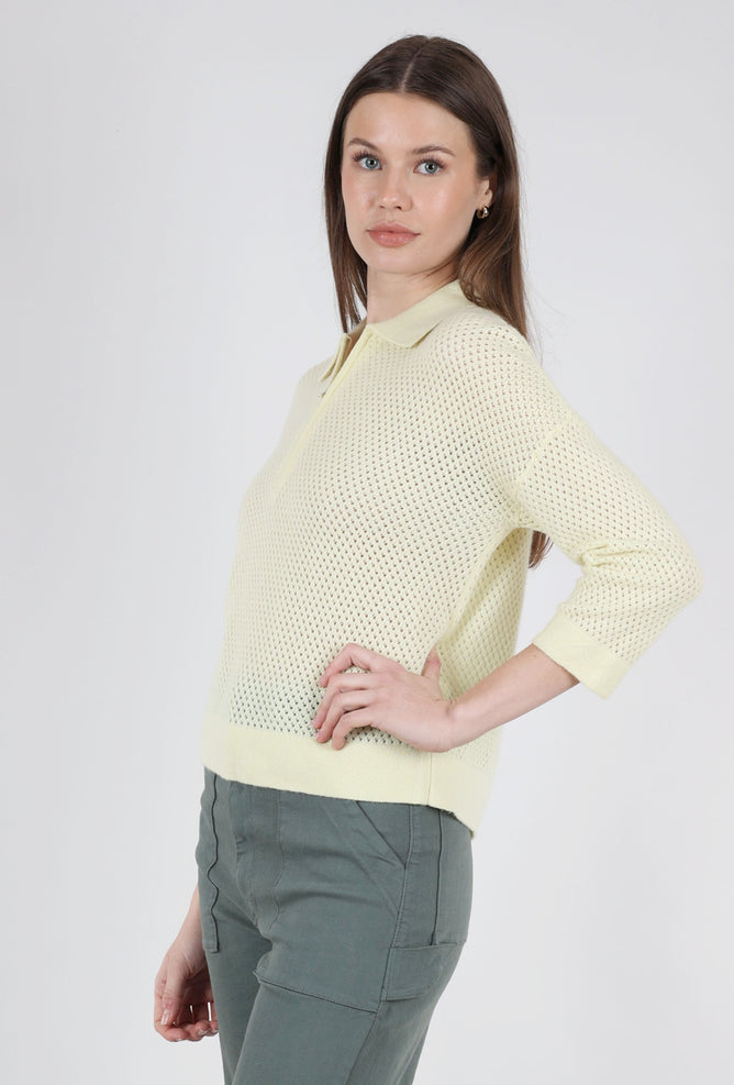 Kokun Cashmere Mesh Zip Polo, Lemonade 