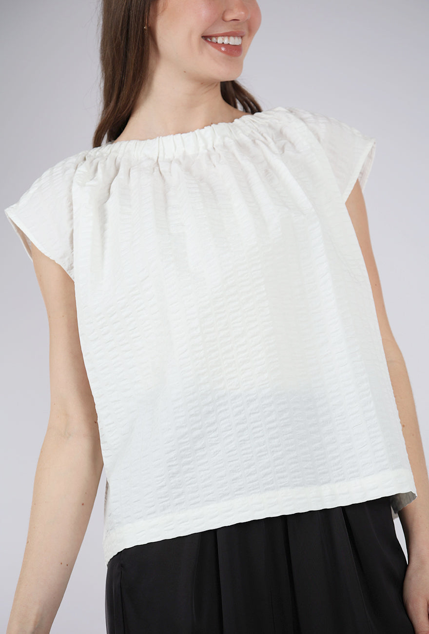 There Elsewhere Ripple Gather Boatneck Blouse, Soy 