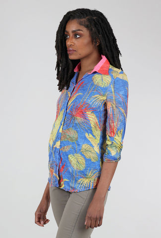David Cline Roll-Up Sleeve Crinkle Shirt, Leaf/Periwinkle 
