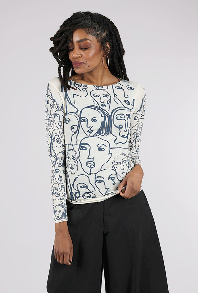 Raw Edge Second Skin Print Top, Faces/Angora