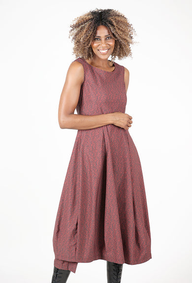Twill Tech Lantern Dress, Lava Print