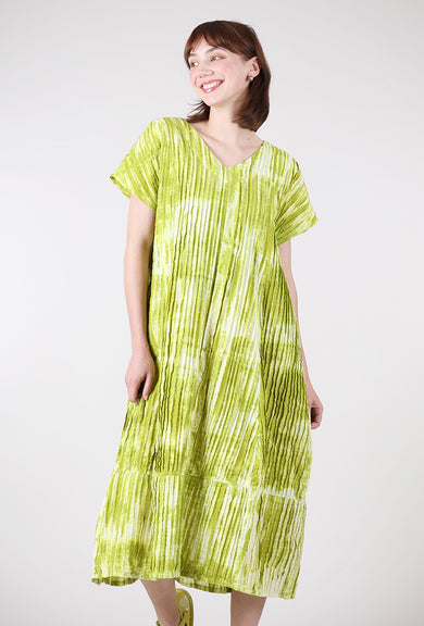 Mieko Mintz Ripple Tuck Tie-Dye Dress, Lime 