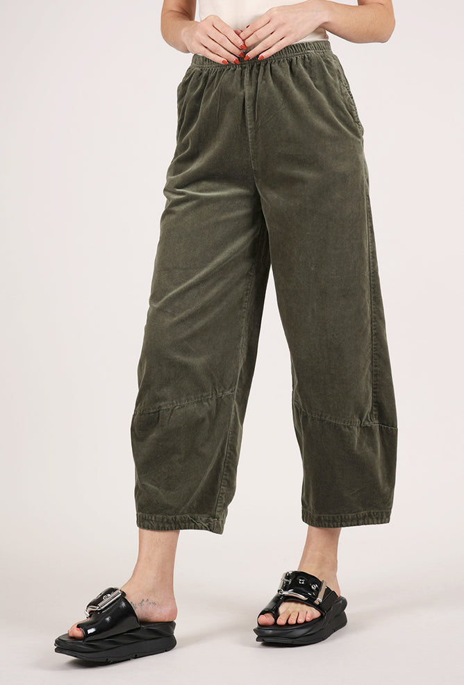 Cut Loose Cotton Velvet Lantern Pant, Kelp 