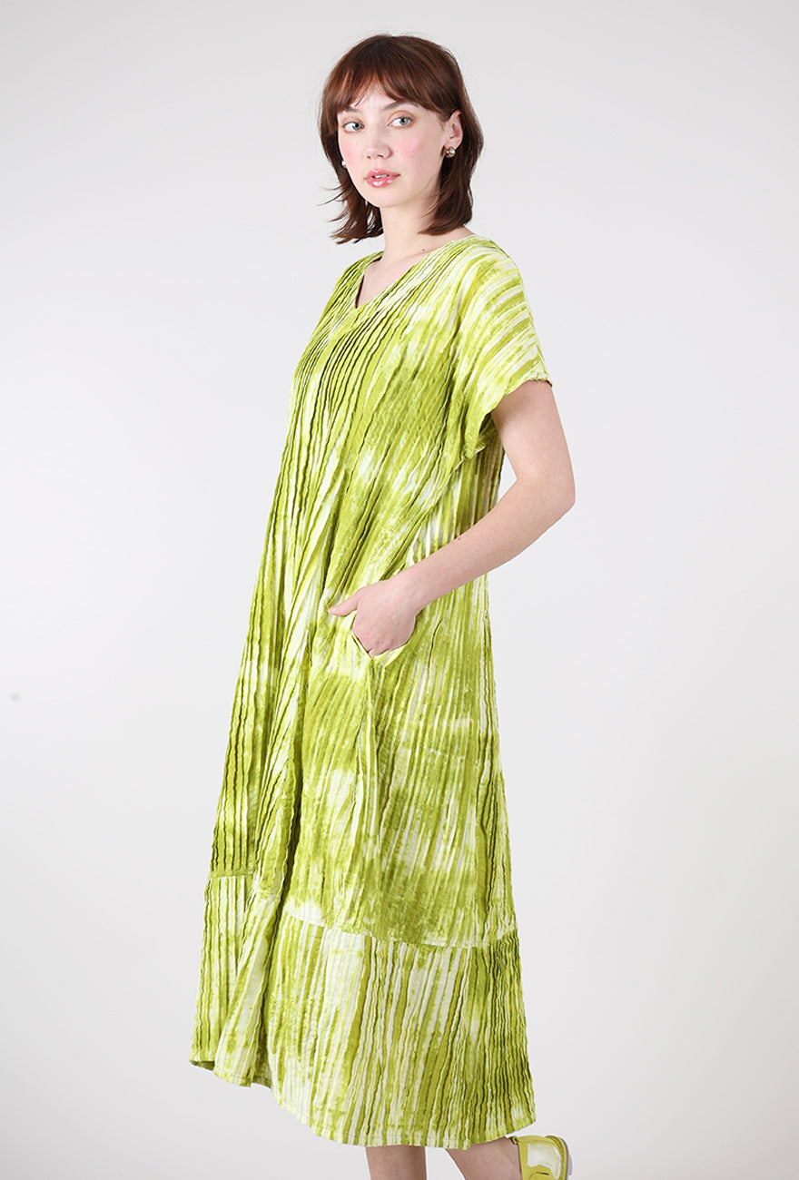 Mieko Mintz Ripple Tuck Tie-Dye Dress, Lime 