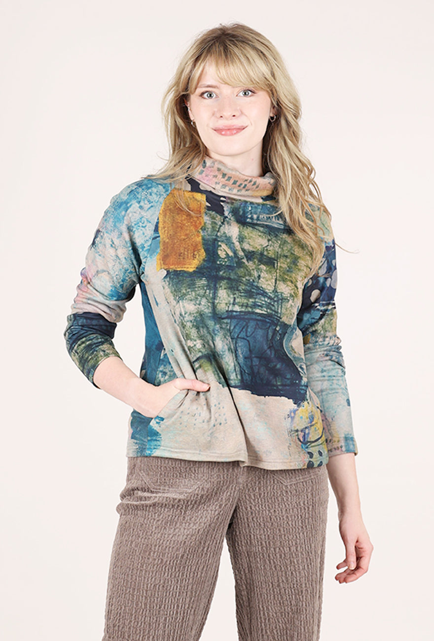 3 Potato Plush Knit Tneck, Teal/Peach 