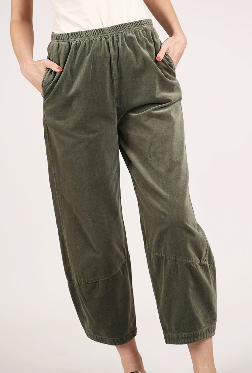 Cut Loose Cotton Velvet Lantern Pant, Kelp 