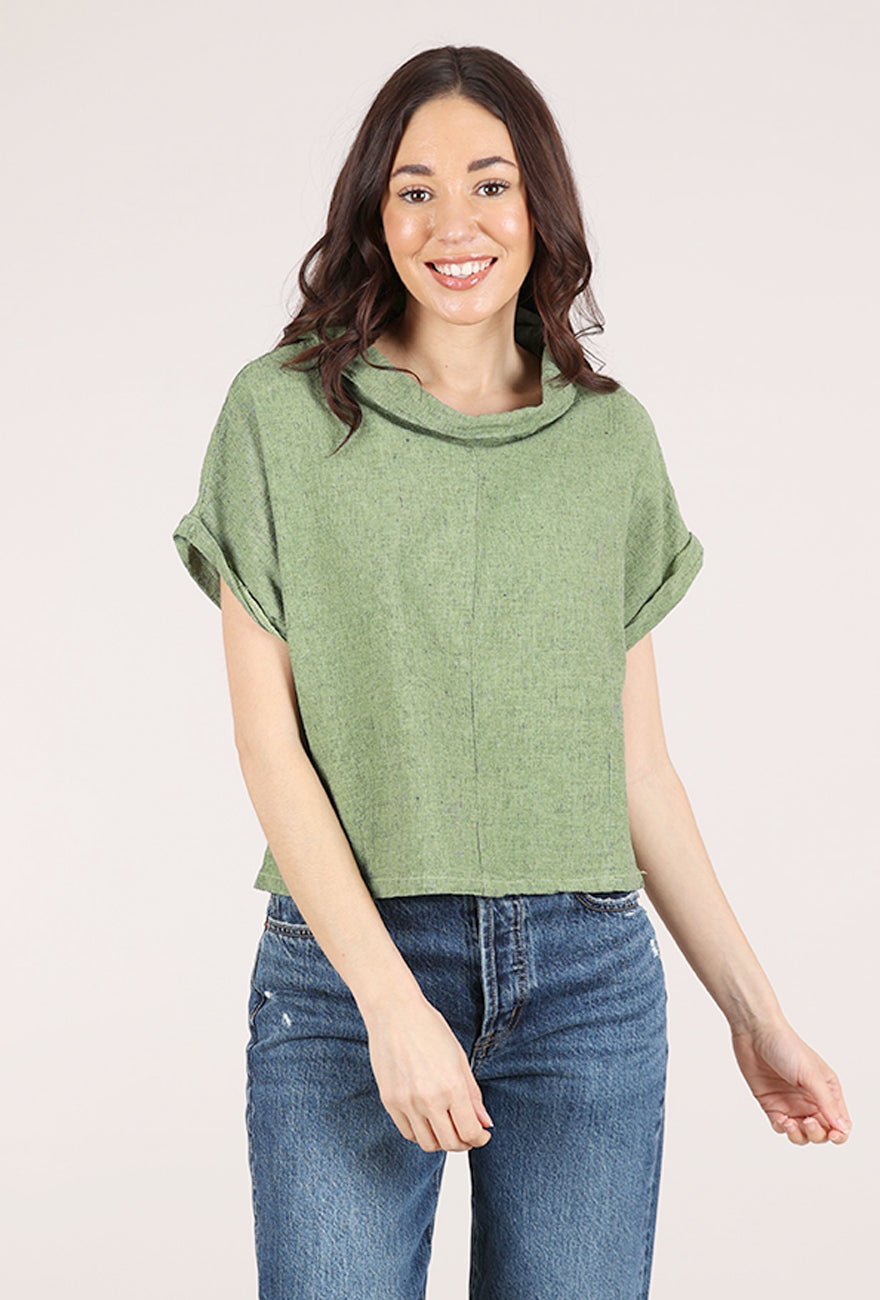 Crosshatch Roll Sleeve Top, Verde