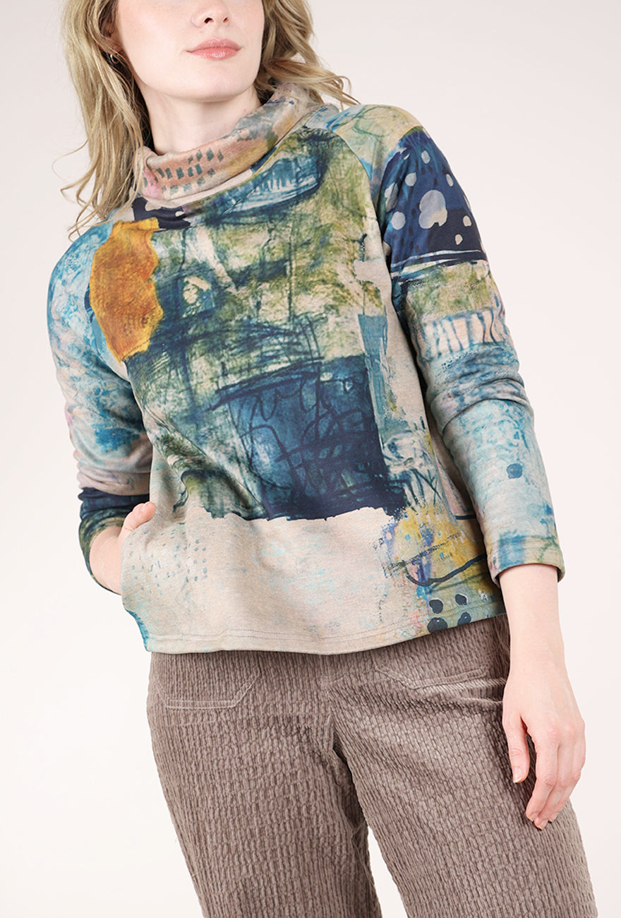3 Potato Plush Knit Tneck, Teal/Peach 