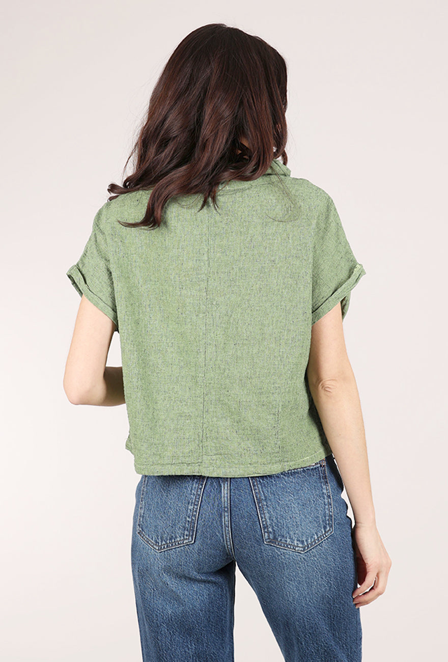 Crosshatch Roll Sleeve Top, Verde