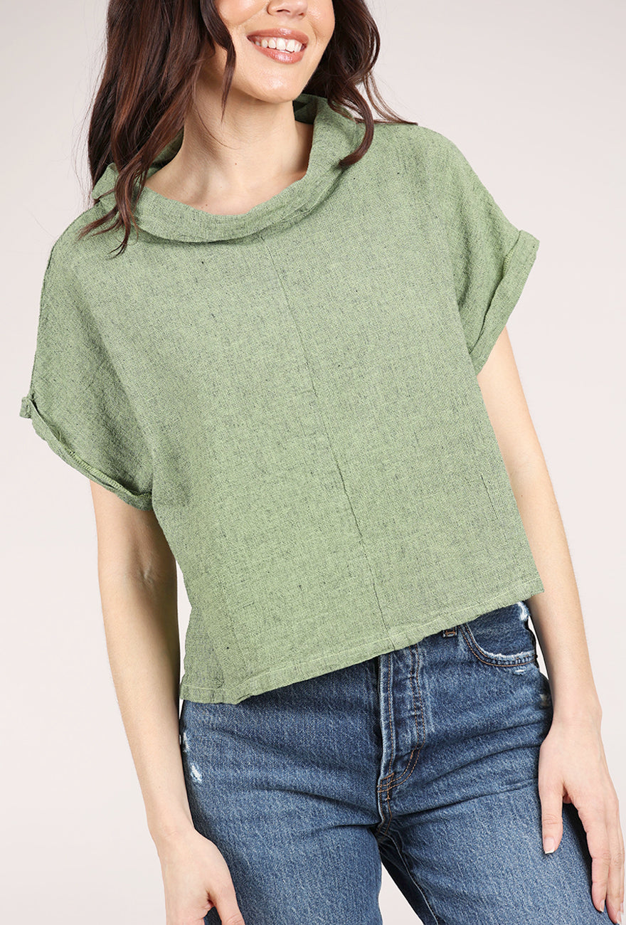 Crosshatch Roll Sleeve Top, Verde