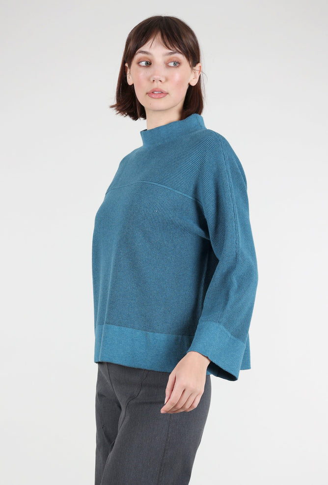 Liv Microthermal Knit Dolman Funnel Sweater, Ocean 