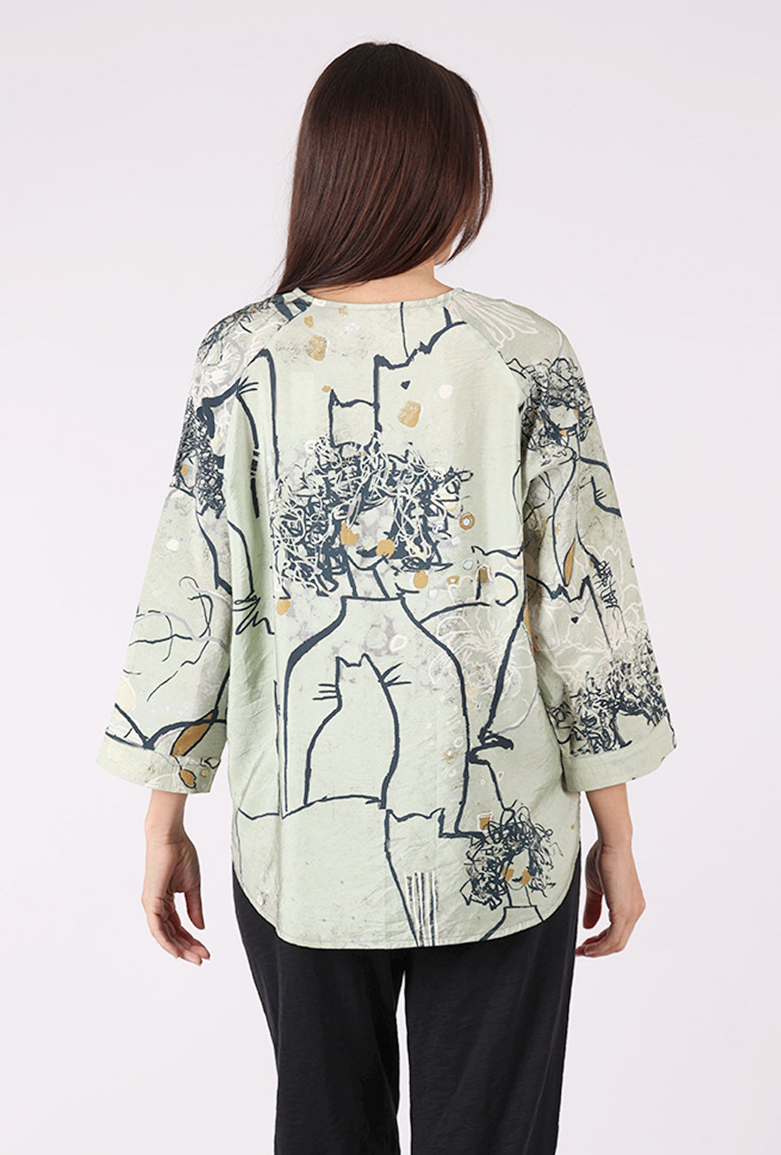 3 Potato Rounded Neck Pocket Top, Sage/Camel 