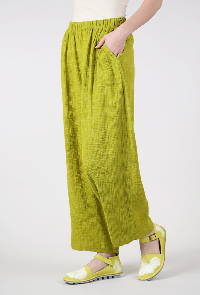 Mieko Mintz Sun Dye Ripple Kantha Barrel Pant, Chartreuse 