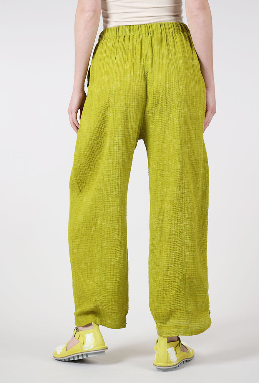 Mieko Mintz Sun Dye Ripple Kantha Barrel Pant, Chartreuse 