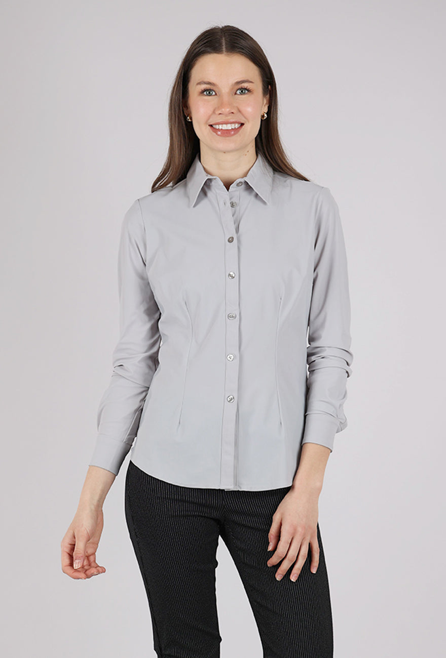 Ameliora Dawn Tech Button-Up Shirt, Silver 