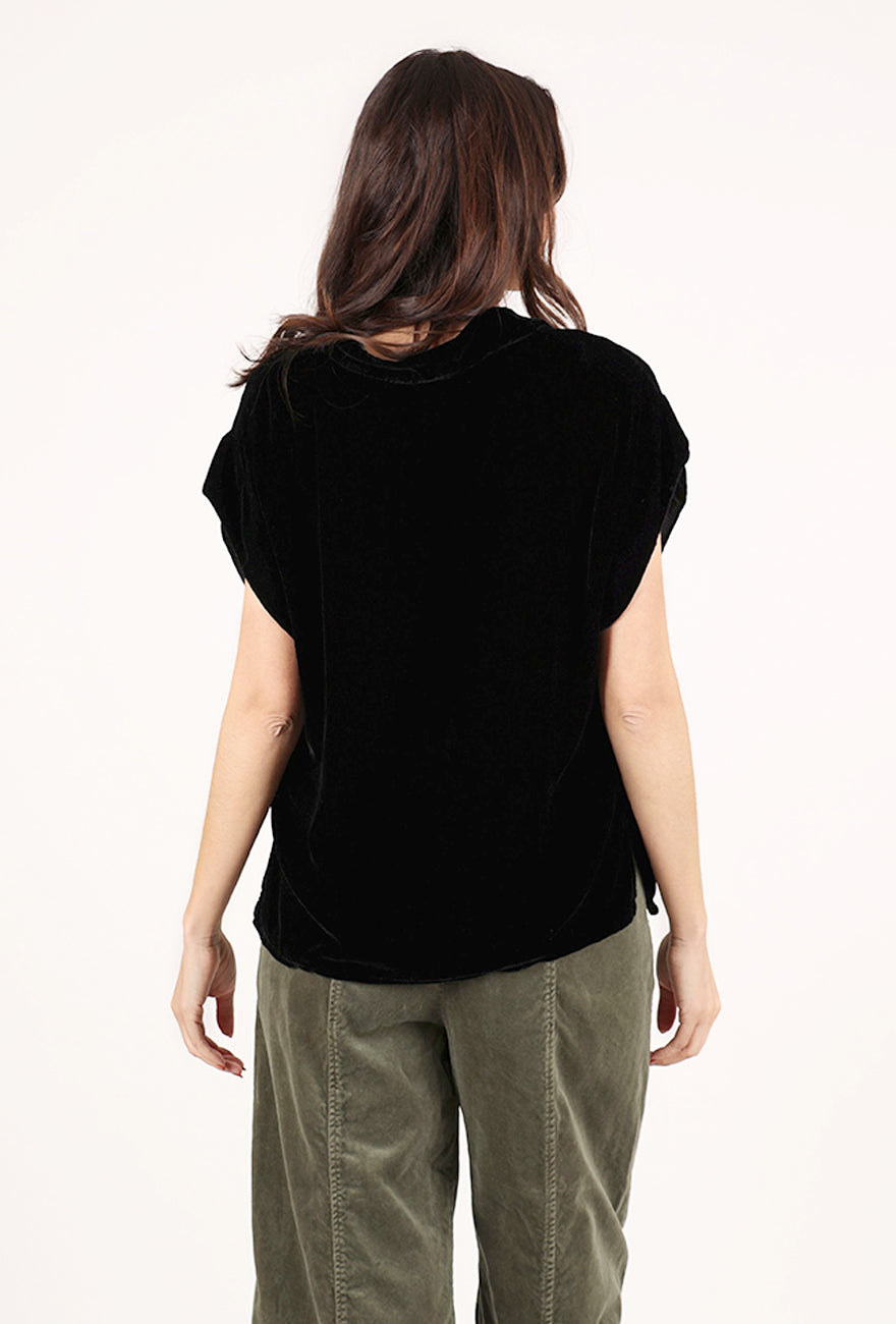 Cut Loose S/S Velvet Cowl Top, Black 
