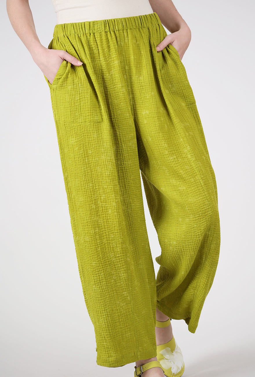 Mieko Mintz Sun Dye Ripple Kantha Barrel Pant, Chartreuse 