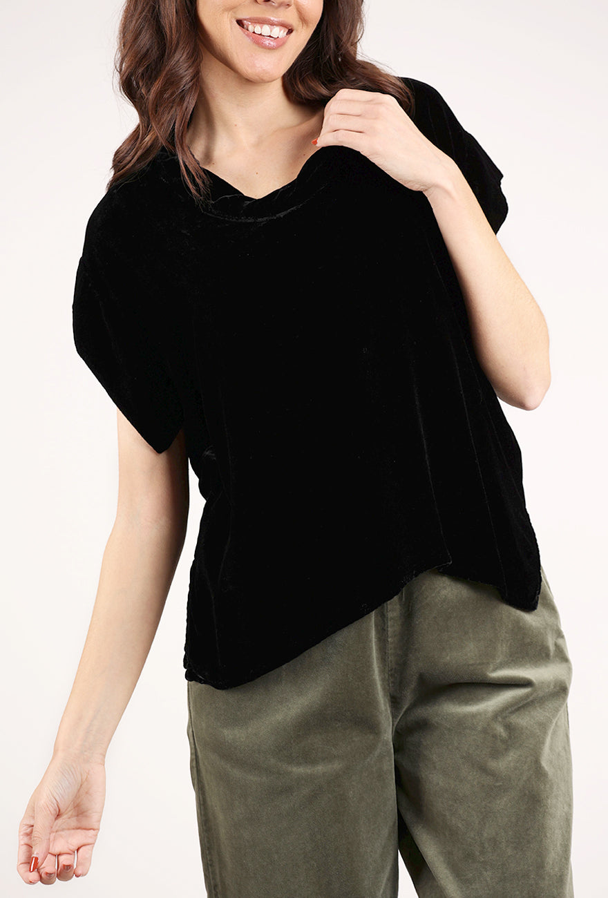 Cut Loose S/S Velvet Cowl Top, Black 