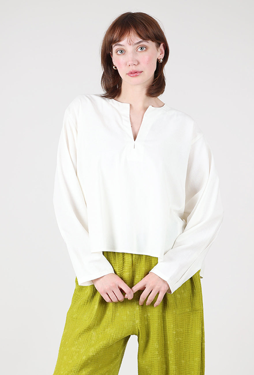 Grade & Gather Camilla Open-Neck Blouse, Off White 
