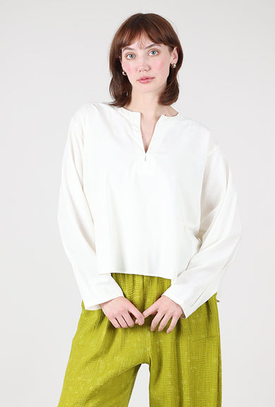 Grade & Gather Camilla Open-Neck Blouse, Off White 