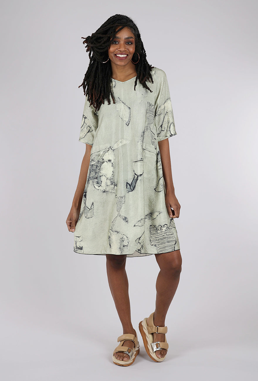 3 Potato Empire Seam V Neck Dress, Celadon 