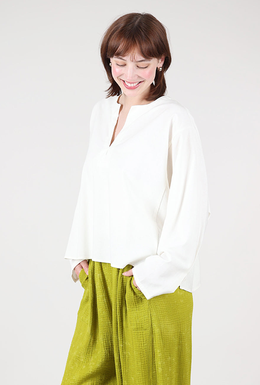 Grade & Gather Camilla Open-Neck Blouse, Off White 