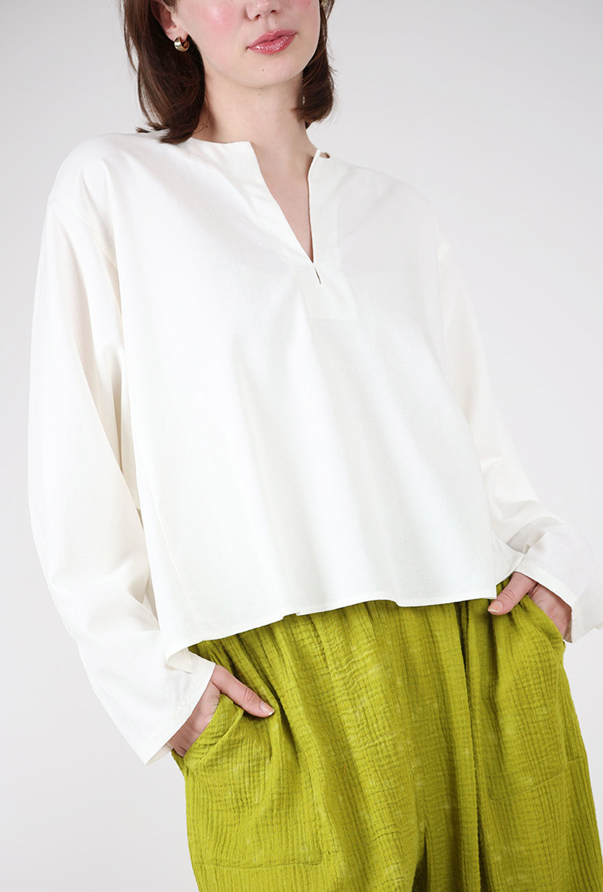 Grade & Gather Camilla Open-Neck Blouse, Off White 