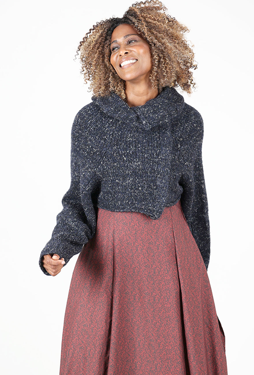 Chunky Crop Funnel Sweater, Black Melange
