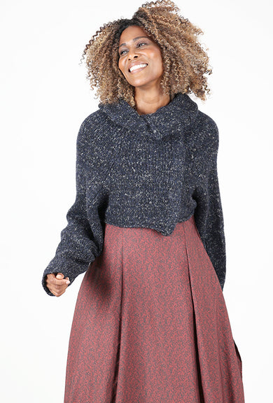 Rundholz Chunky Crop Funnel Sweater, Black Melange 