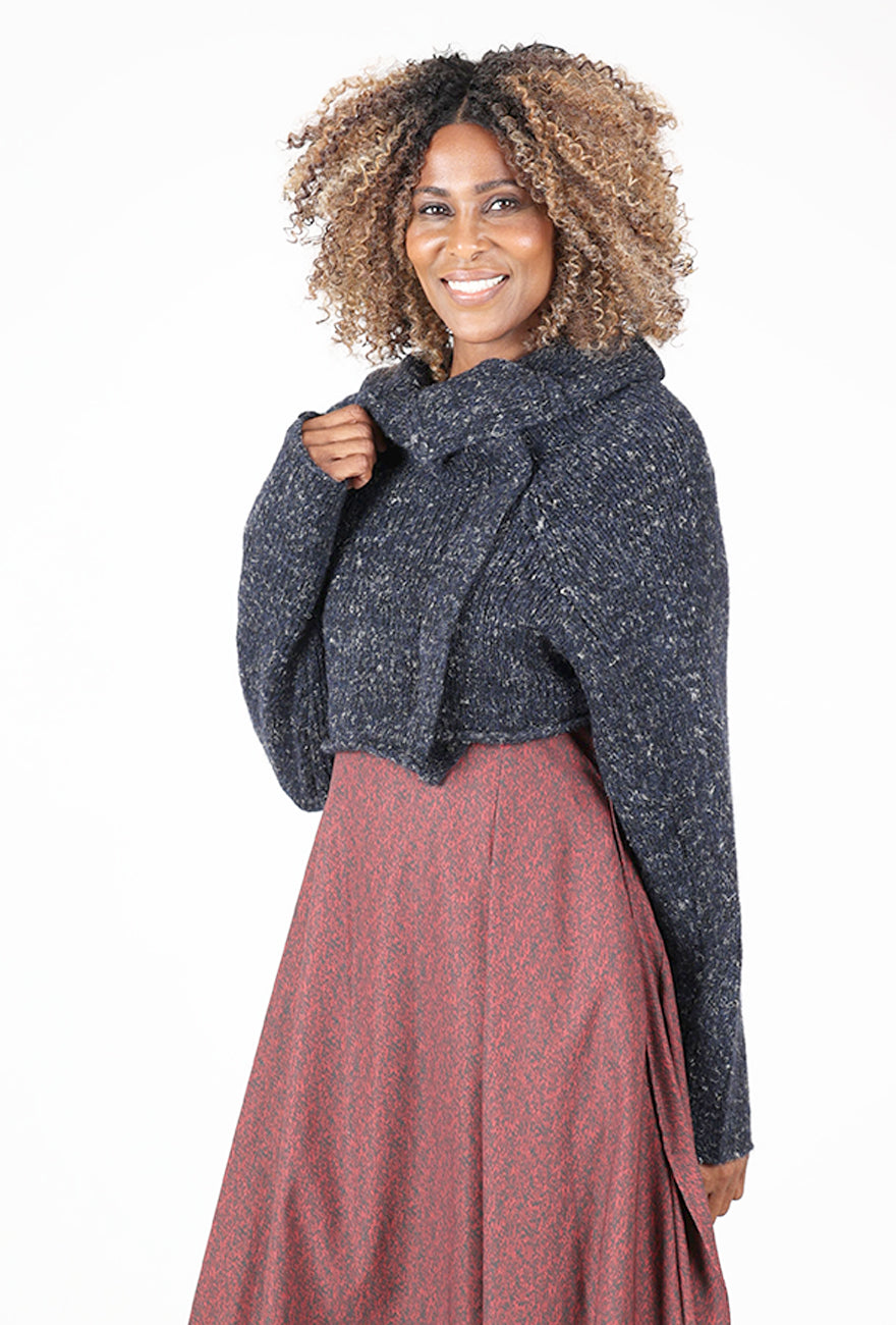 Chunky Crop Funnel Sweater, Black Melange