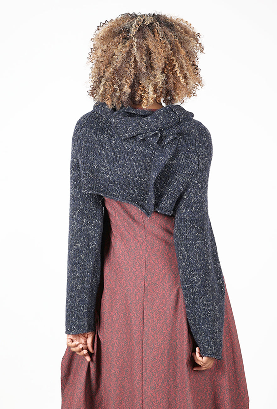 Chunky Crop Funnel Sweater, Black Melange Angle 3