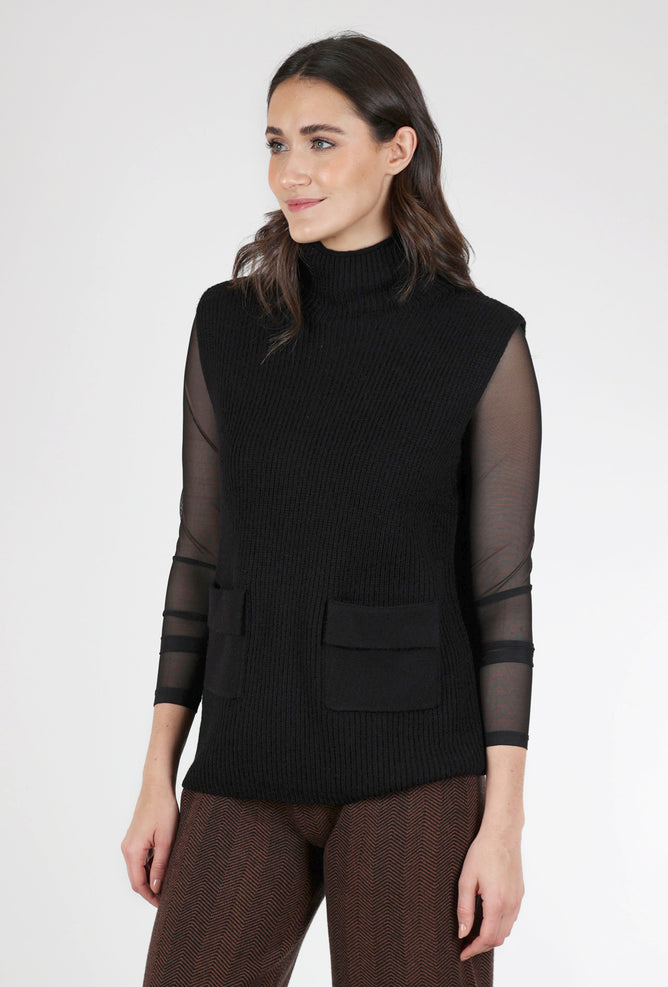 Gabby Isabella Turtleneck Pocket Vest, Black 