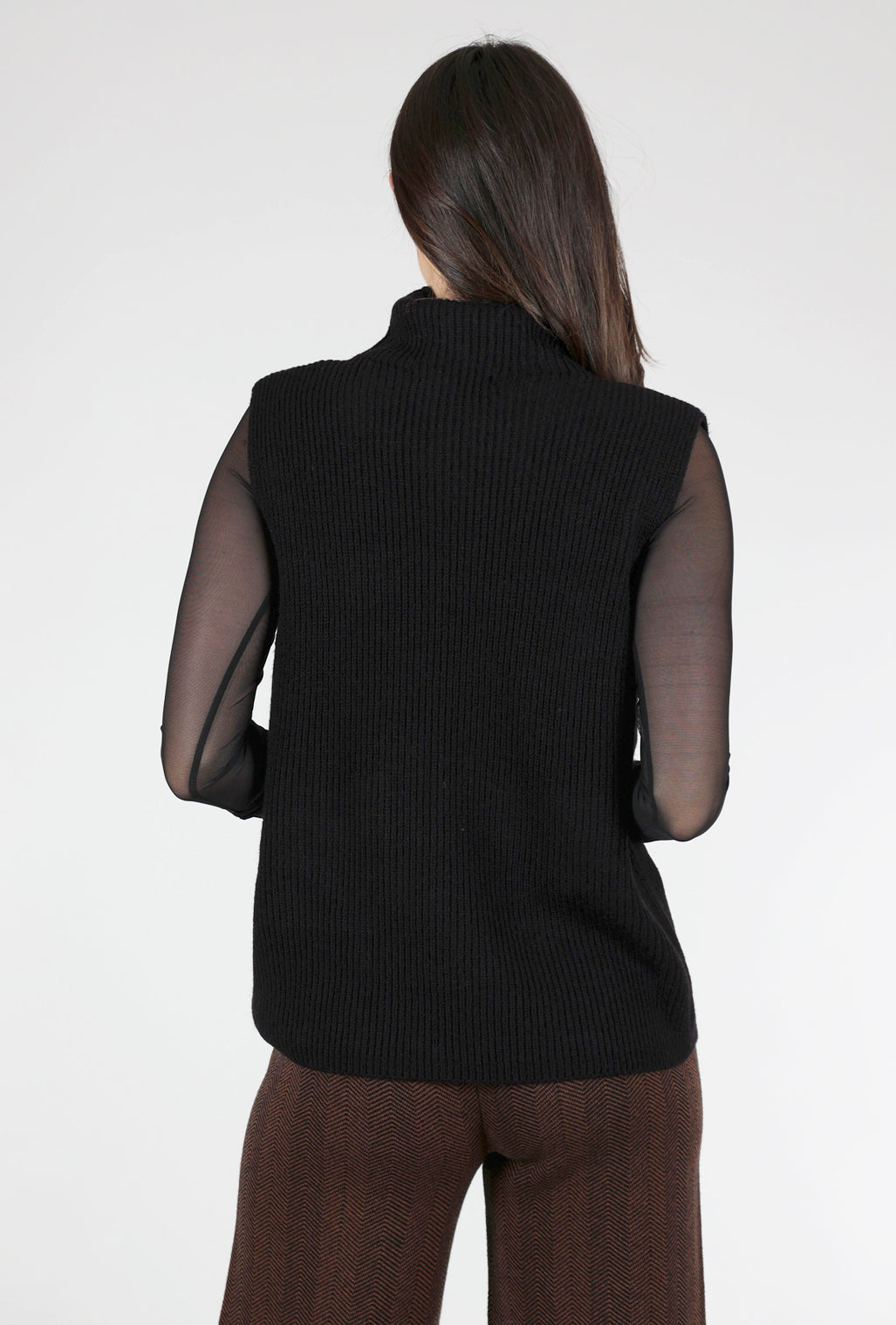 Gabby Isabella Turtleneck Pocket Vest, Black 