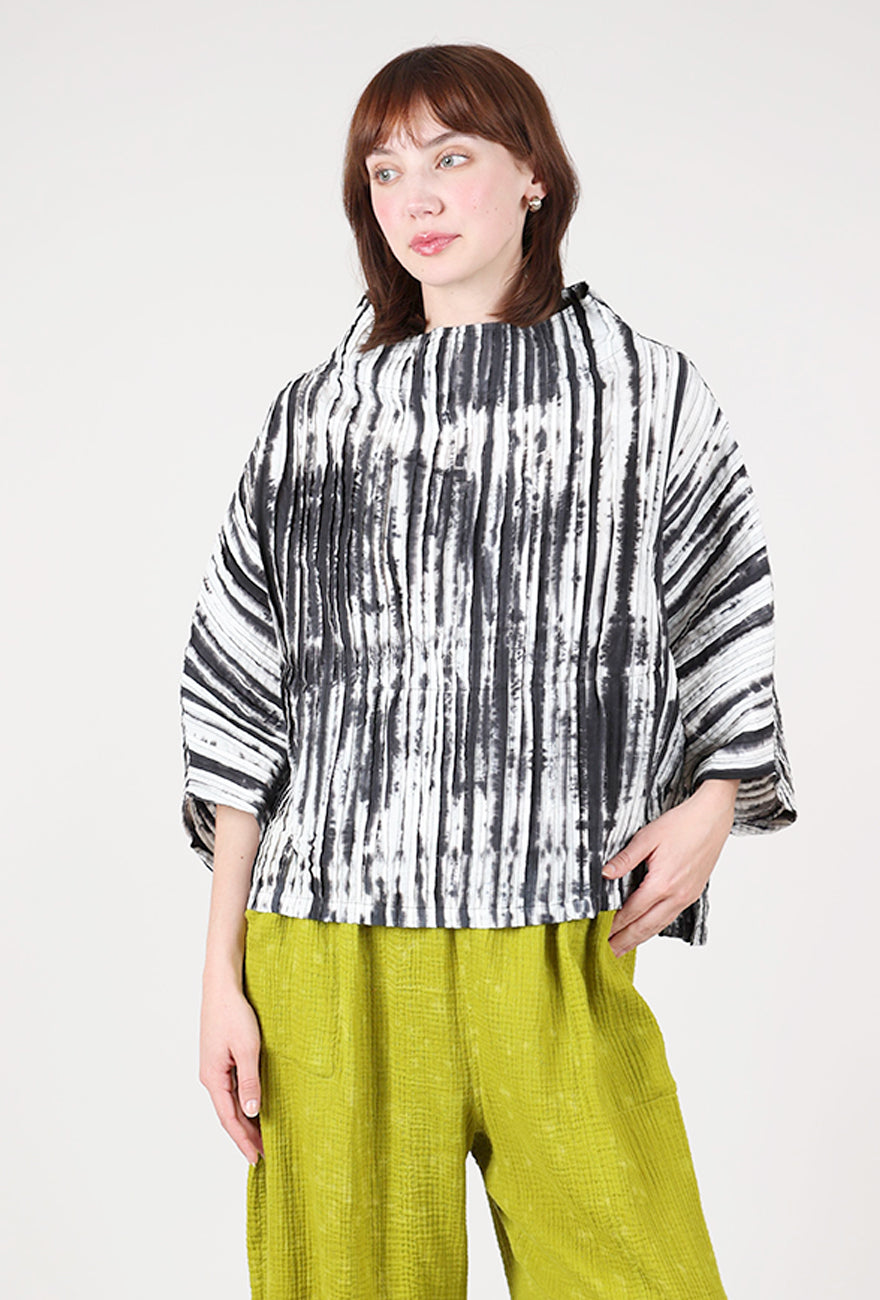Mieko Mintz Tie Dye Ripple Tuck Funnel Neck White/Black 