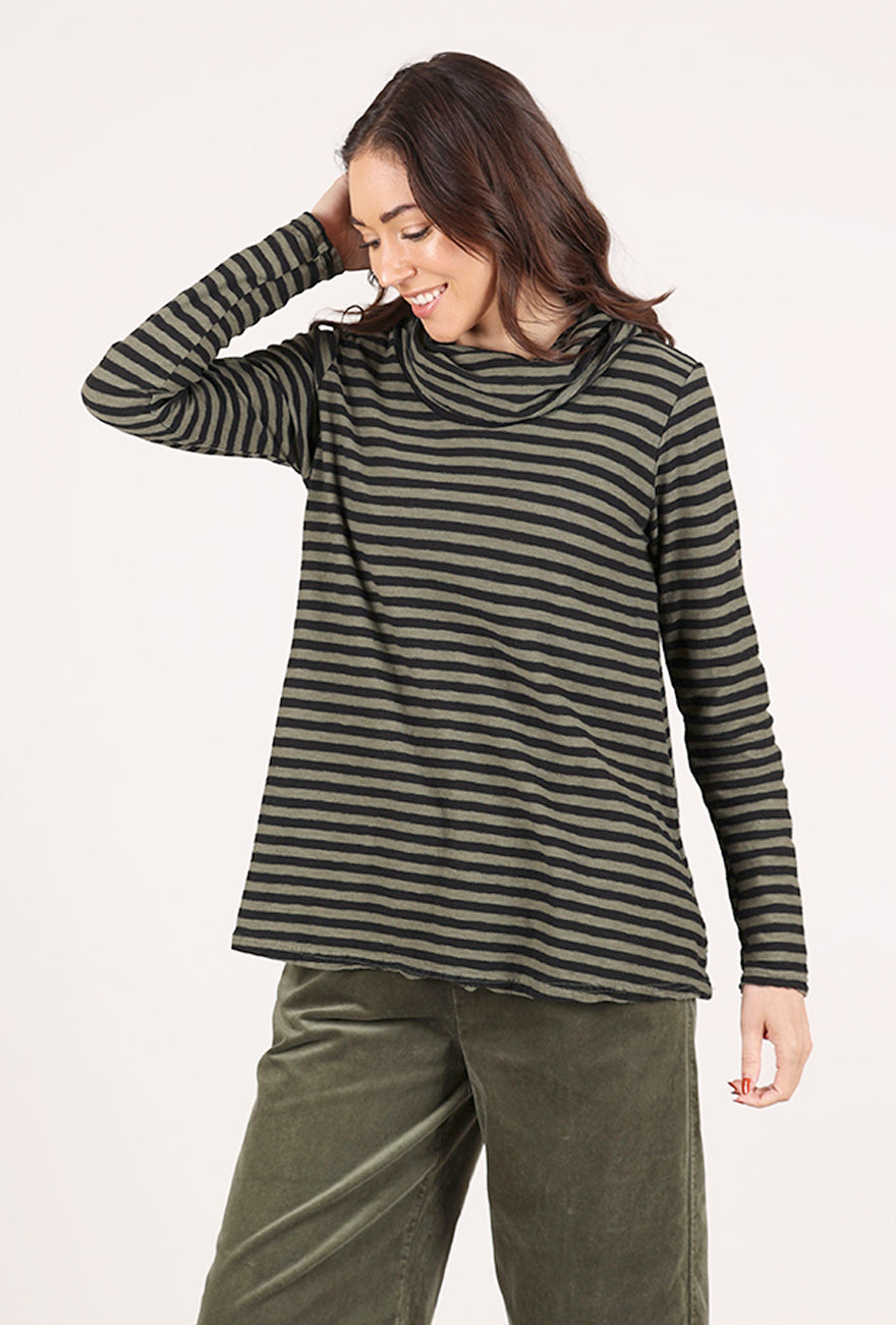 Cut Loose Black Stripe Cowlneck Pullover, Kelp 