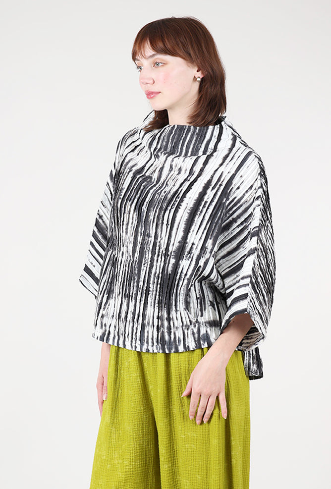 Mieko Mintz Tie Dye Ripple Tuck Funnel Neck White/Black 